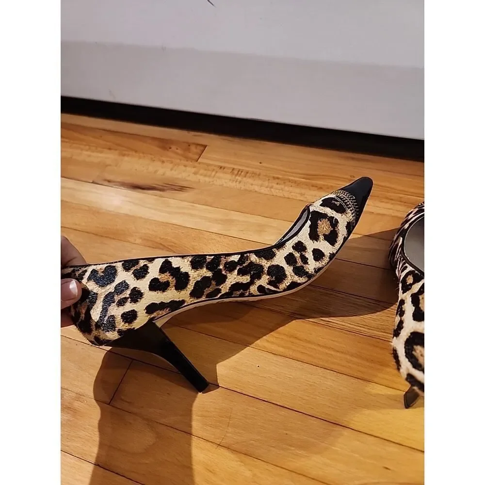 Michael Kors Leopard Print Calf Hair Pointed Toe Stiletto 3” Heels Size 8.5